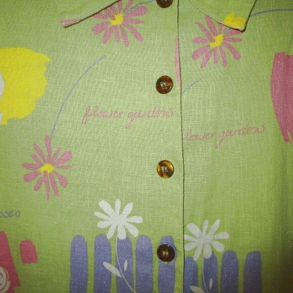 VTG Kiko LINEN Button Up Size 3X BLOUSE Tunic TOP Flowers TROPICAL Lagenlook 80s - Picture 3 of 11